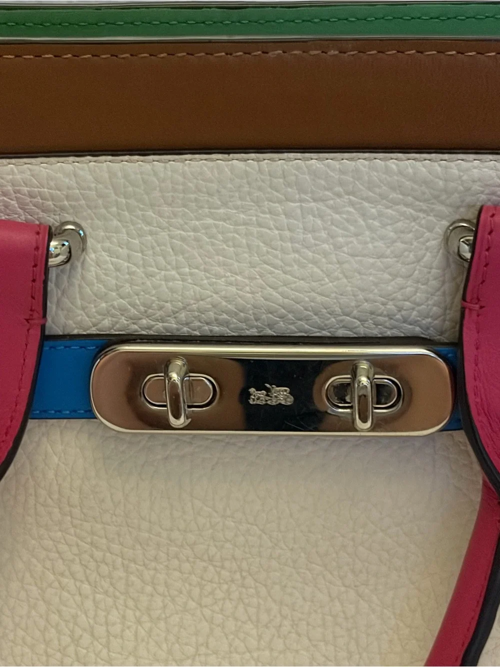 Coach Multicolor Leather Swagger Satchel — White, Yellow, Pink & Blue Trim